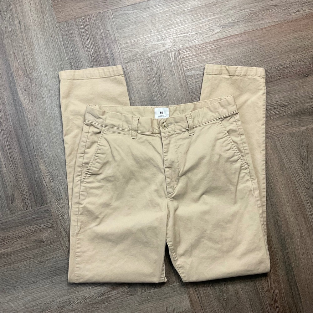 HM Slim Fit Preppy Classic Stretch Cotton Chino Pants Mens 30x30 Beige‎ Khaki